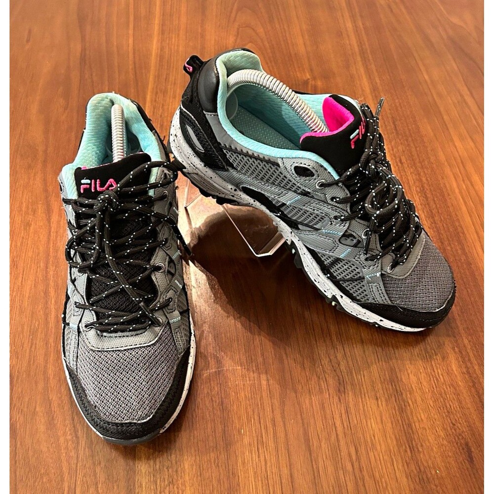 FILA Women Lace-Up Sneakers Gray/Black/Pink 8.5 5JM01658-059